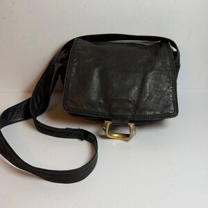 Vintage Loewe Anagram Smooth Black Leather Shoulder Crossbody Bag